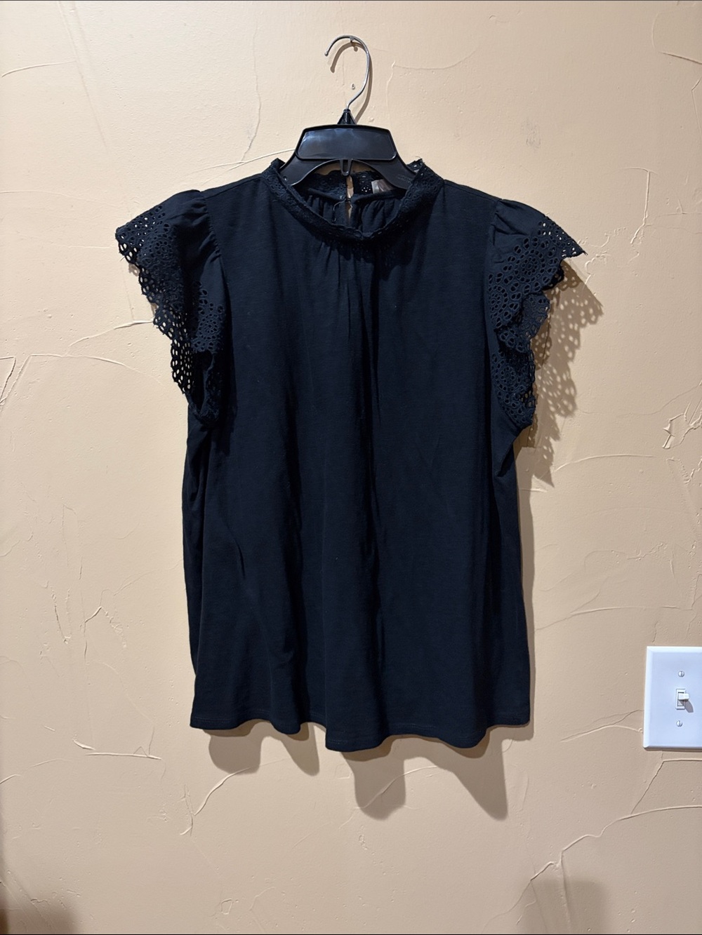 LOFT Black Eyelet Flutter-Sleeve Blouse
